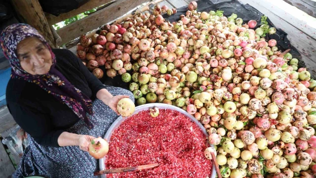 80 yaşındaki Yeter nine, nar tanelerinin başında geleneği yaşatıyor