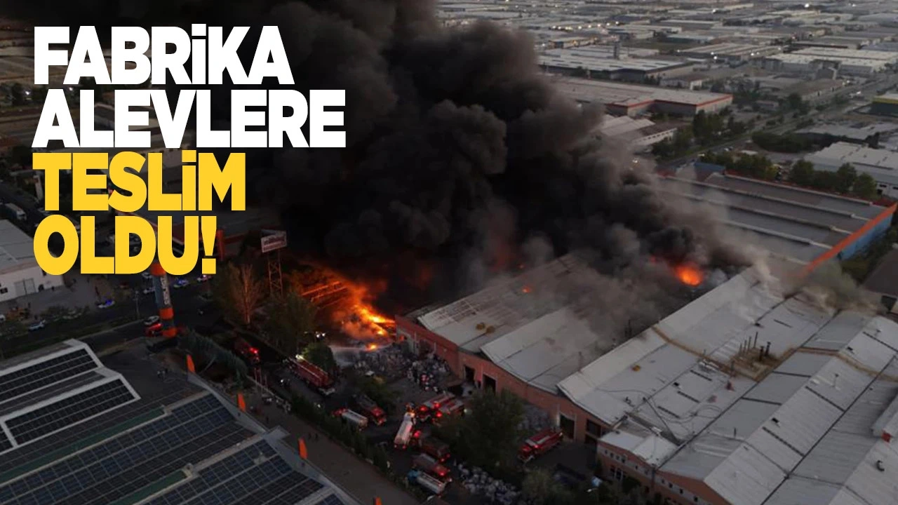Alevlere teslim olan fabrika yangını havadan görüntülendi