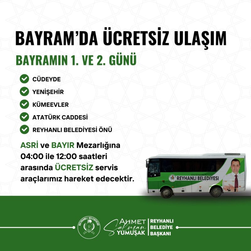 BAŞKAN YUMUŞAK’TAN BAYRAMDA ÜCRETSİZ ULAŞIM MÜJDESİ