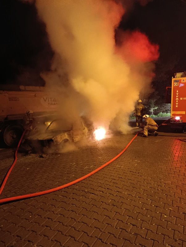 Park halindeki otomobil alevlere teslim oldu