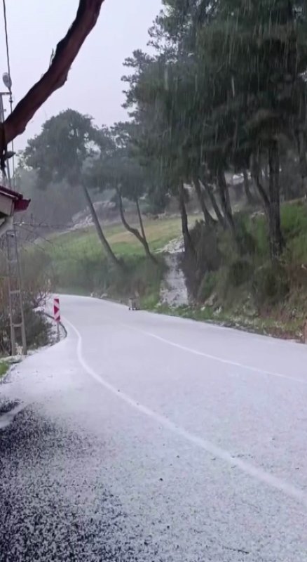 Dolu yağışı beyaza bürüdü