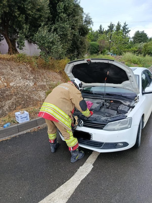 Arsuz'da otomobilin motoruna giren kediler kurtarıldı