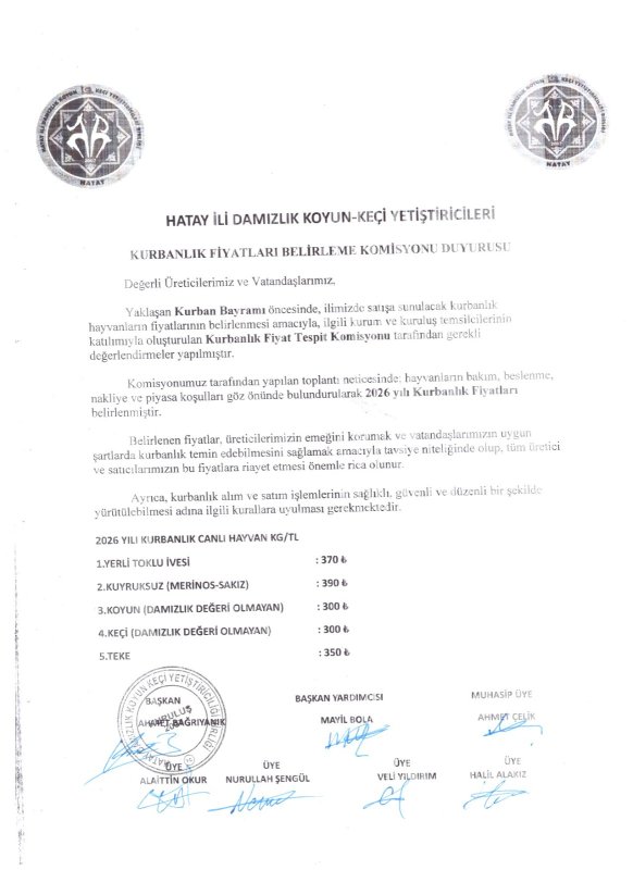 Hatay’da kurbanlık fiyatları belli oldu 