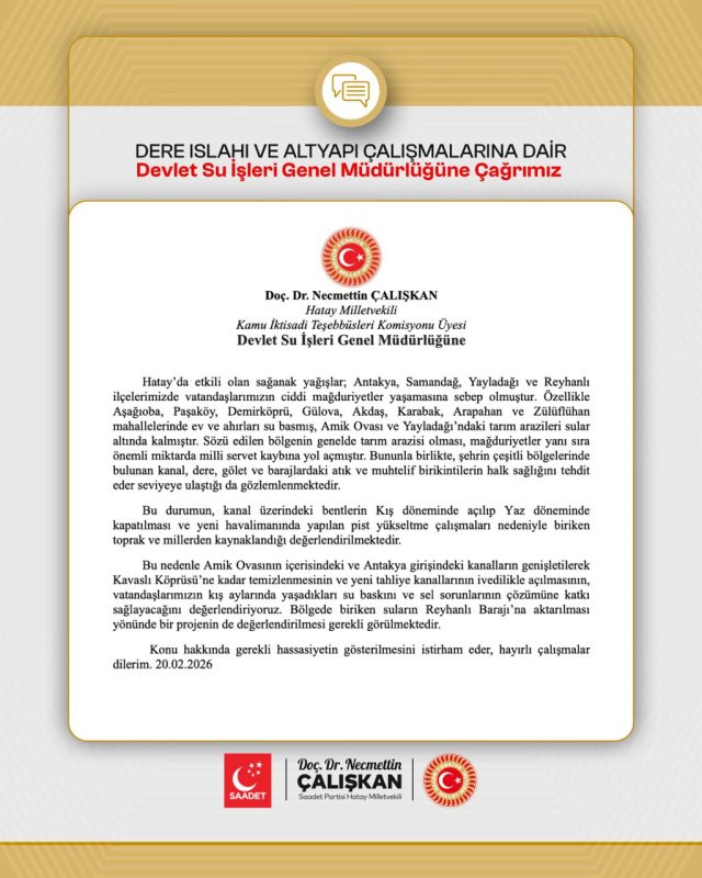 Saadet Partisi Hatay Milletvekili Doç. Dr. Necmettin Çalışkan, Hatay