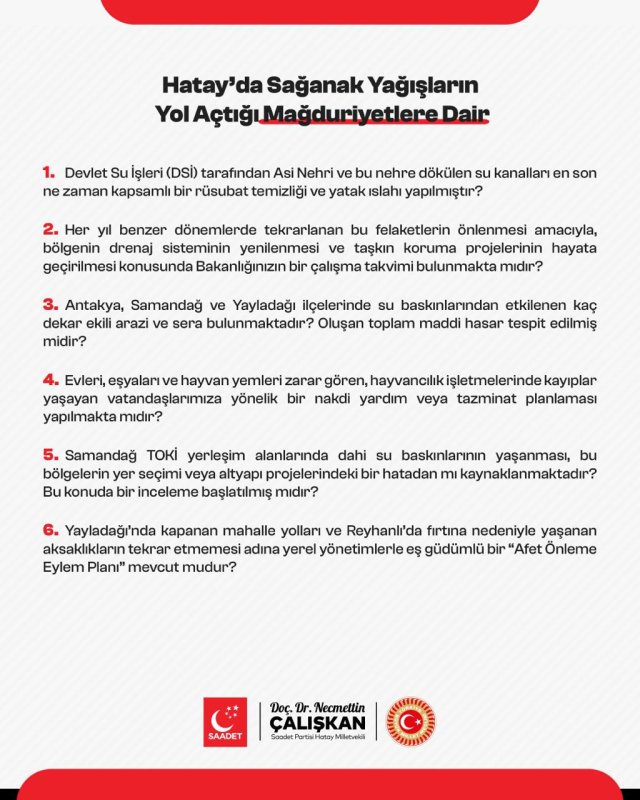 Saadet Partisi Hatay Milletvekili Doç. Dr. Necmettin Çalışkan, Hatay