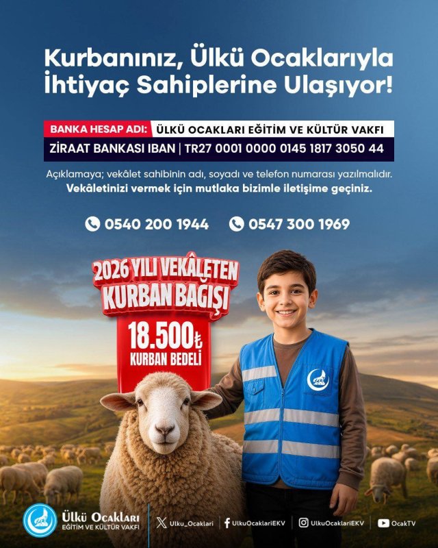 HATAY’DA KURBANLAR ÜLKÜ OCAKLARINCA İHTİYAÇ SAHİPLERİNE ULAŞTIRILACAK