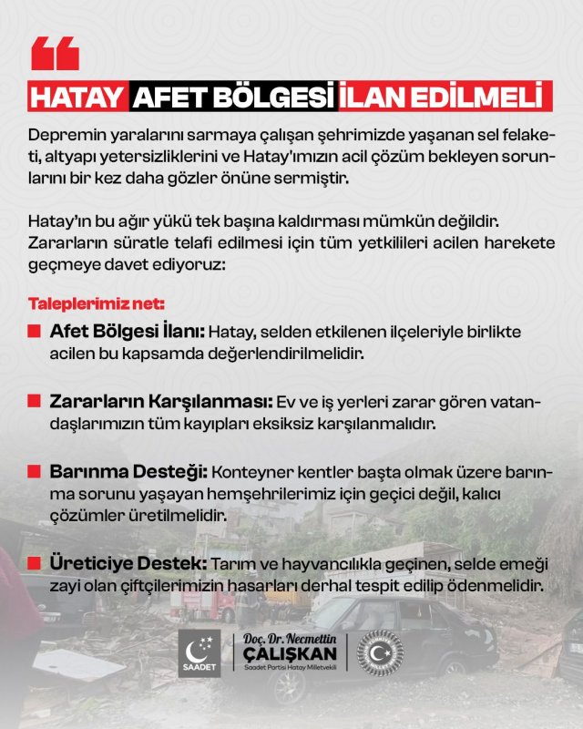 Saadet Partisi Hatay Milletvekili Necmettin Çalışkan, Hatay