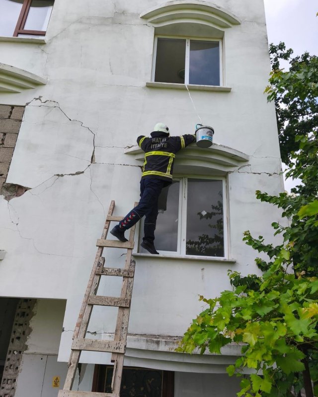 Hasarlı binada kedi kurtarma operasyonu