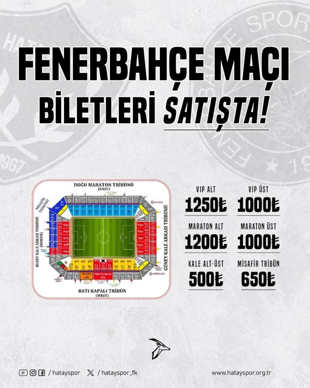 Hatayspor’un Fenerbahçe maçı biletleri satışa çıktı