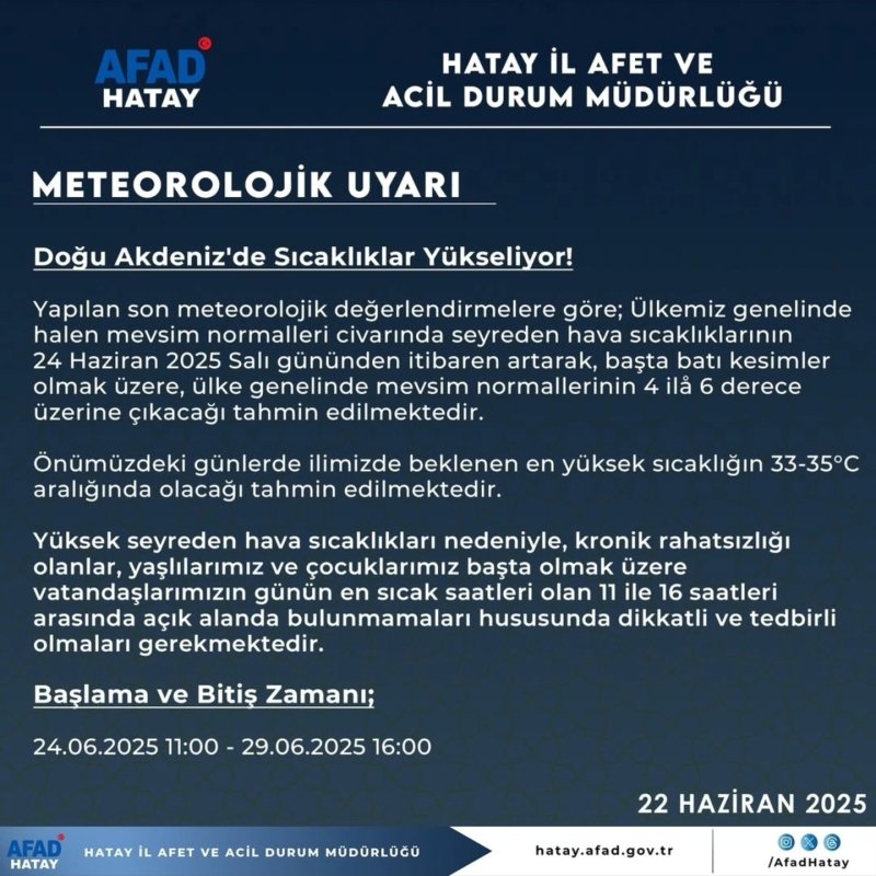 HATAY’DA SICAKLIKLAR YÜKSELİYOR!