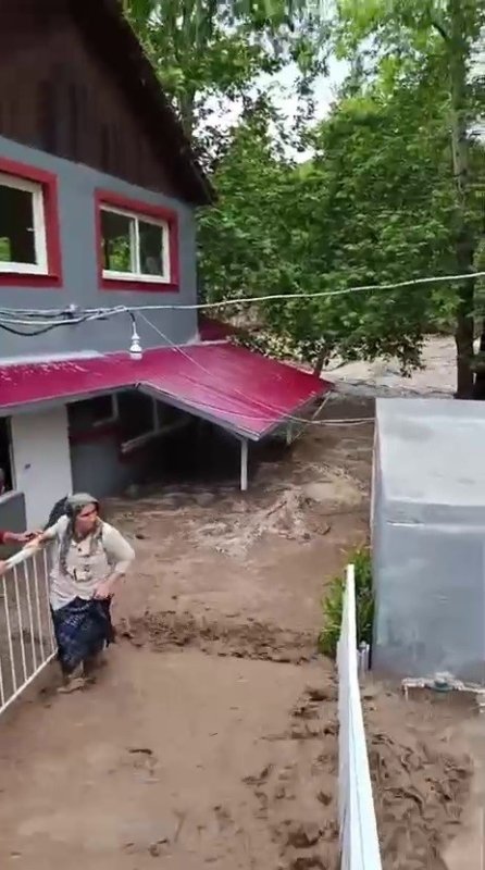 Aşırı yağışla birlikte taşan dere evleri su altında bıraktı
