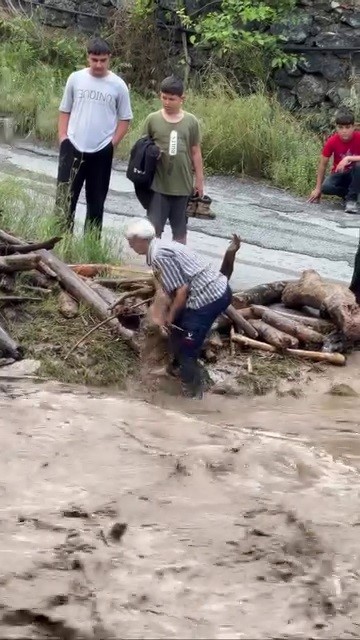 Odun uğruna canını hiçe sayarak dereye giren vatandaşın o anları kamerada