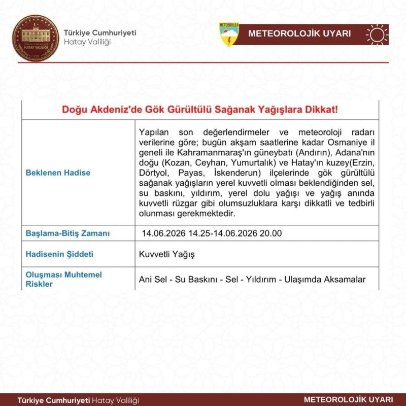 DOĞU AKDENİZ İÇİN KUVVETLİ YAĞIŞ UYARISI