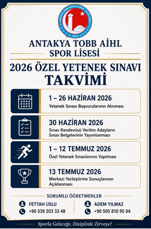 ANTAKYA TOBB AİHL SPOR SINIFI BAŞVURULARI BAŞLADI