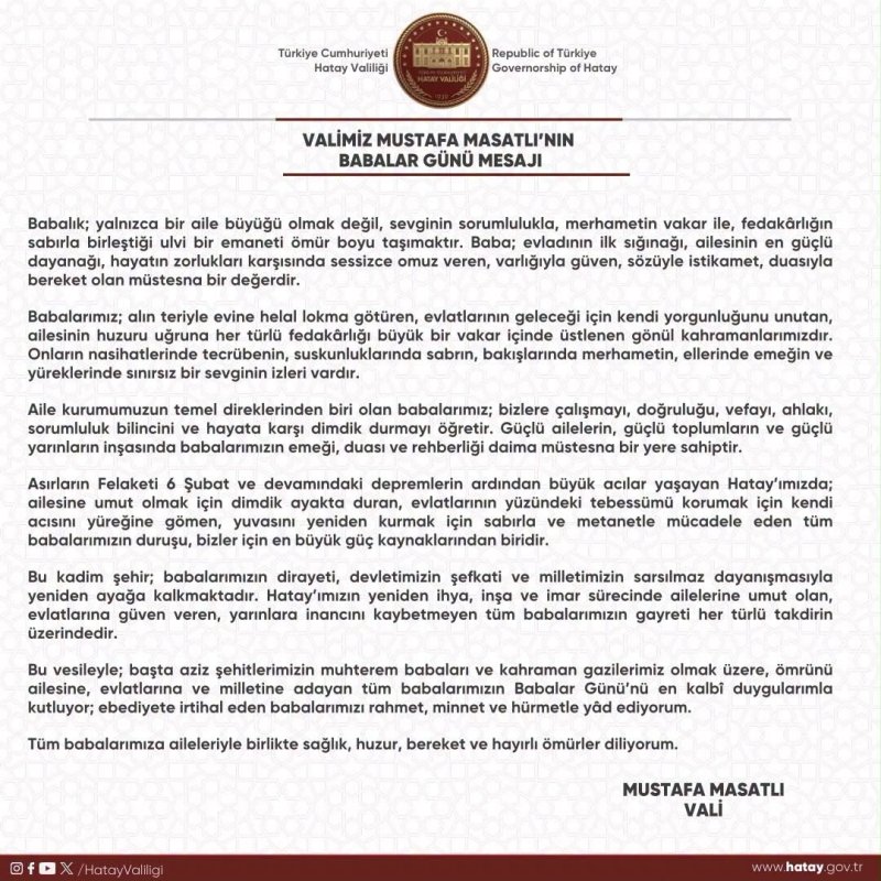 Hatay Valisi Mustafa Masatlı, Babalar Günü
