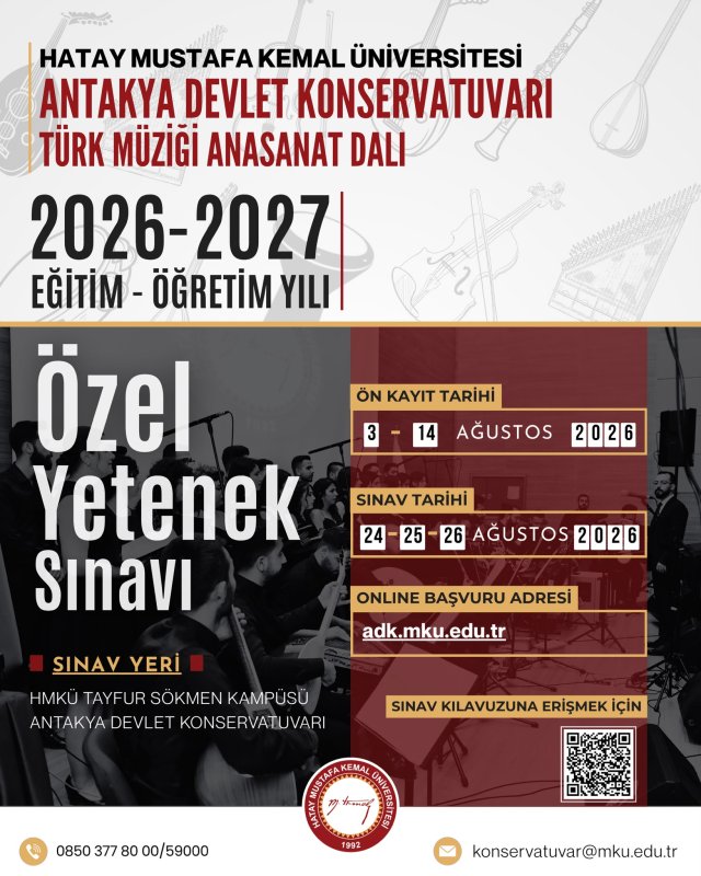 ANTAKYA DEVLET KONSERVATUVARI YENİ YETENEKLER ARIYOR