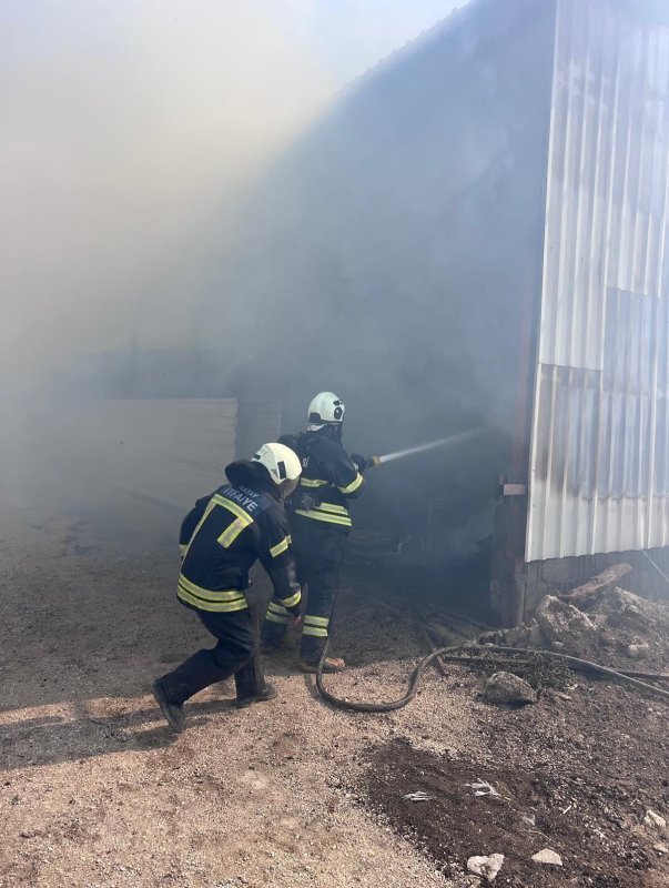 Çiftlikte çıkan yangında saman balyaları alevlere teslim oldu