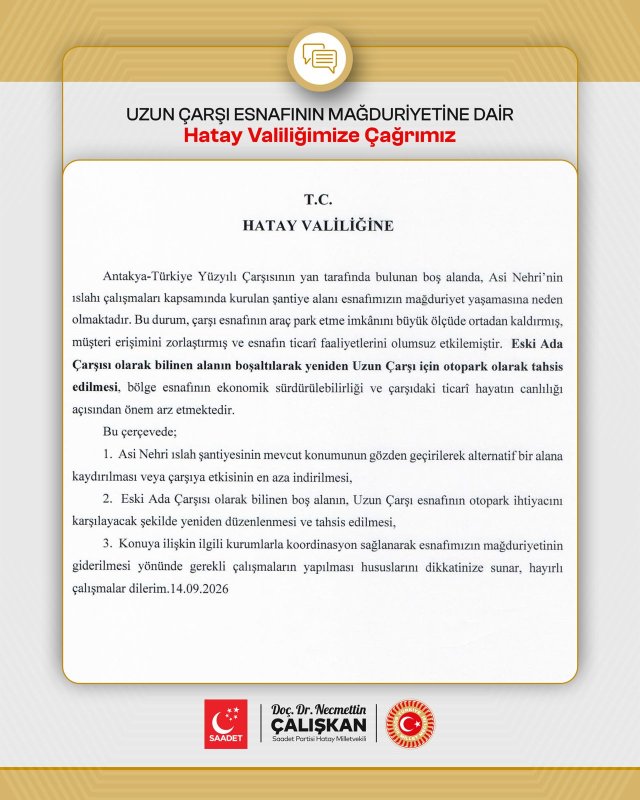 ÇALIŞKAN’DAN UZUN ÇARŞIYA OTOPARK ÇAĞRISI