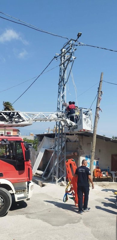 HATAY (İHA) - Hatay'da elektrik direğine asılı halde bulunan erkek cesedi itfaiye ekiplerince indirilerek otopsi için morga kaldırıldı.