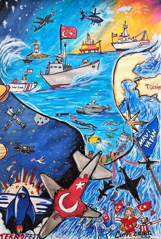 Hataylı minik ressam TEKNOFEST Mavi Vatan’da elde ettiği başarıyla gururlandırdı (Fotoğraflı) Ferit Savaş HATAY (İHA) - Hatay’ın İskenderun ilçesinde yaşayan 10 yaşındaki Cemre Ertaç, Kocaeli’nde düzenlenen TEKNOFEST Mavi Vatan Resim Yarışması’nın ilkokul ve ortaokul kategorisinde çizdiği resimle birincilik elde etti. Minik ressam Ertaç’ın hayal gücü, yeteneği ve ortaya koyduğu başarılı çalışmayla rakiplerini geride bırakarak zirveye çıktı. Türkiye birinciliği ödülünü Cumhurbaşkanı Yardımcısı Cevdet Yılmaz ve T3 Vakfı Yönetim Kurulu Başkanı Selçuk Bayraktar’ın elinden alan Ertaç, bu anlamlı anıyla da büyük gurur yaşadı. Minik ressam Cemre’nin elde ettiği bu önemli başarı; ailesi, öğretmenleri ve okulunun yanı sıra İskenderun ve Hatay’da da büyük sevinç ve gururla karşılandı. Henüz küçük yaşta böylesine önemli bir başarıya imza atan Cemre Ertaç, Hatay’ın sanat ve eğitim alanındaki gurur tablolarından biri oldu.