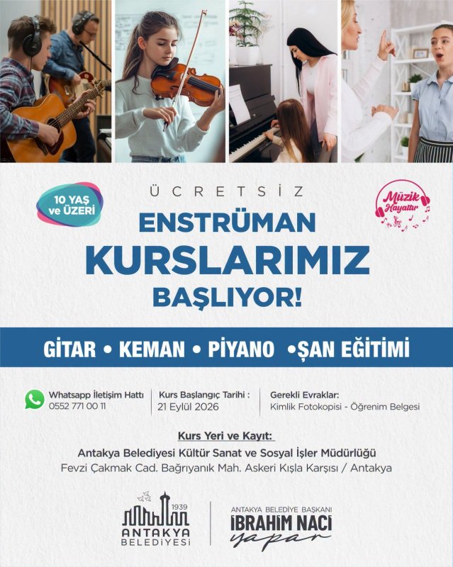 ANTAKYA’DA ÜCRETSİZ ENSTRÜMAN KURSLARI BAŞLIYOR