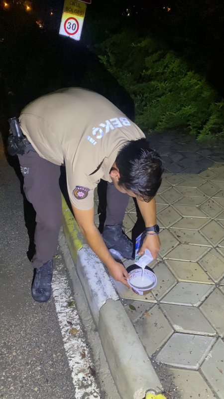  Yavru köpeklerin karnını doyuran bekçiler yürekleri ısıttı