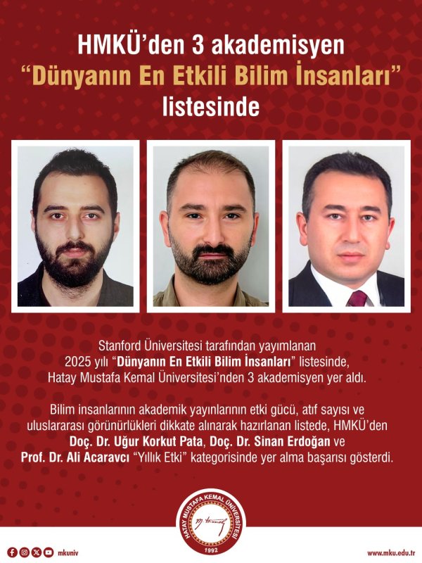 HATAYLI 3 AKADEMİSYEN DÜNYACA ÜNLÜ LİSTEYE GİRDİ 