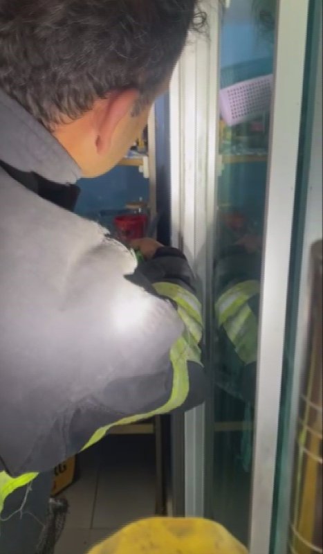 Marketin soğutma dolabına giren yılanı, itfaiye yakaladı