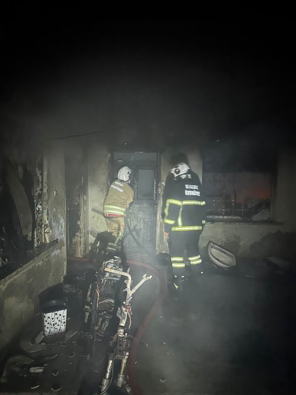 Alevlerin yükseldiği evde mahsur kalan kediyi itfaiye kurtardı