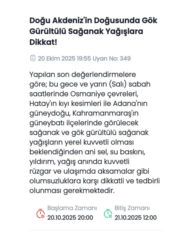 HATAY İÇİN SAĞANAK YAĞIŞ UYARISI 