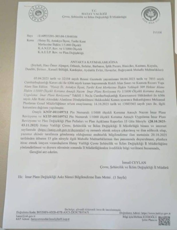 Antakya Tarihi Kent Merkezinde İmar Planı Revizyonu Askıya Çıkarıldı