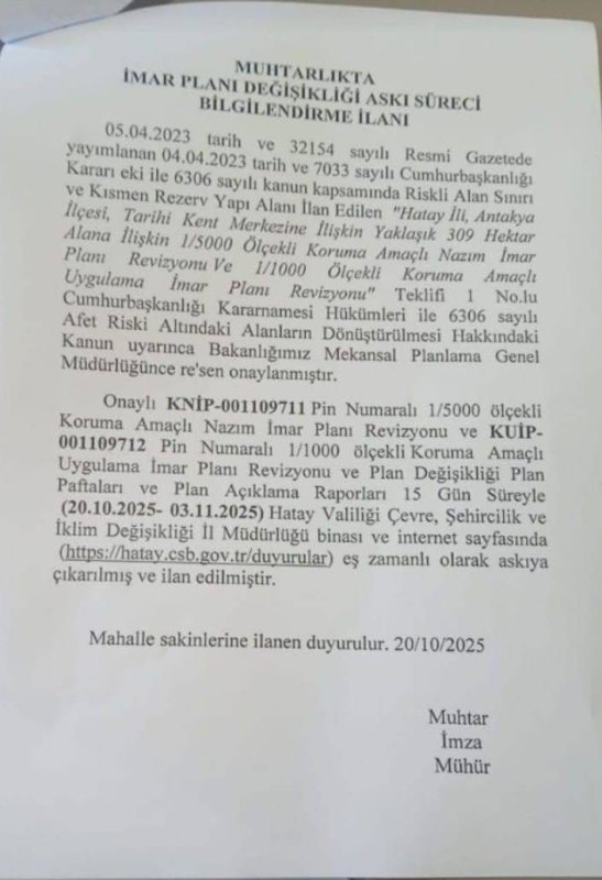 Antakya Tarihi Kent Merkezinde İmar Planı Revizyonu Askıya Çıkarıldı