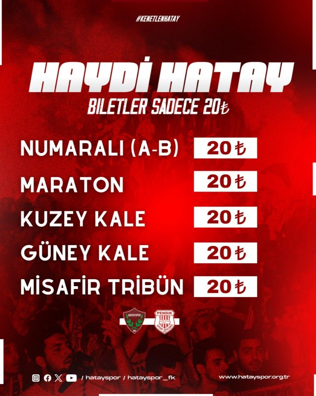 Hatayspor’un Pendikspor maçı biletleri 20 TL’den satışa çıktı