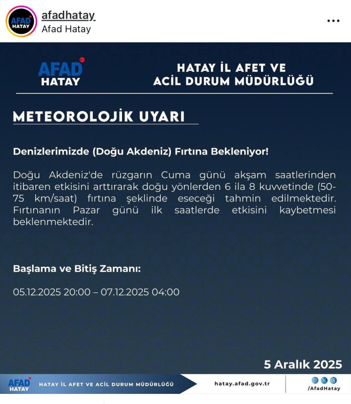 AKDENİZ’DE ŞİDDETLİ FIRTINA UYARISI
