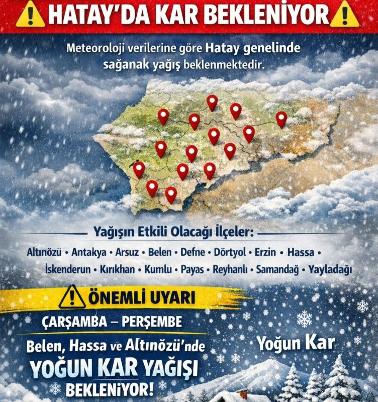 METEOROLOJİDEN HATAY’A KAR UYARISI