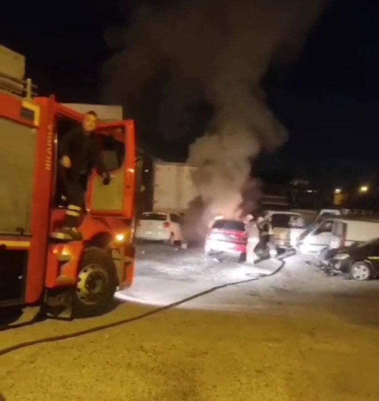 Park halindeki otomobil alevlere teslim oldu