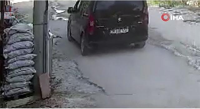 Aracın su içen kediyi ezdiği anlar kamerada