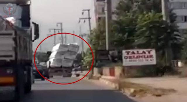 Trafikte tehlikeli yük taşıyan tıra ceza