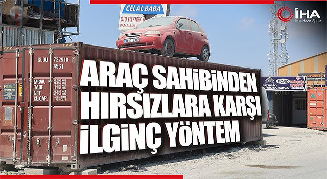 Hırsızların motorunu çaldıkları hatıra aracı kendi de çalınmasın diye konteynerin üzerine koydular