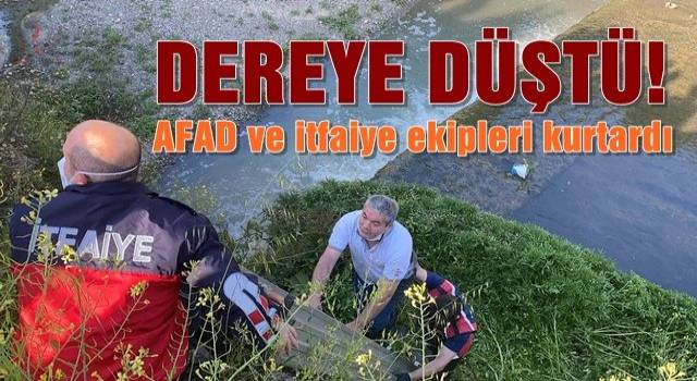 Dereye düşen şahsı itfaiye kurtardı