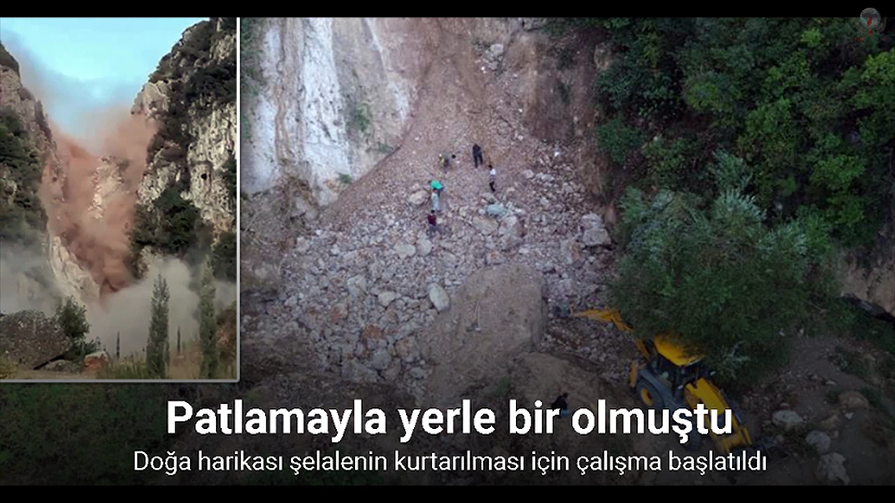 Patlamayla yerle bir olan doğa harikası şelalenin kurtarılması için çalışma başlatıldı