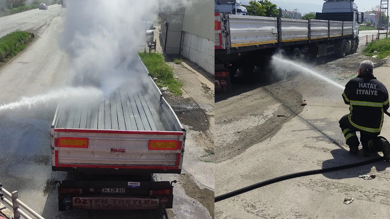 Sıcak demir yüklü tırda yangın