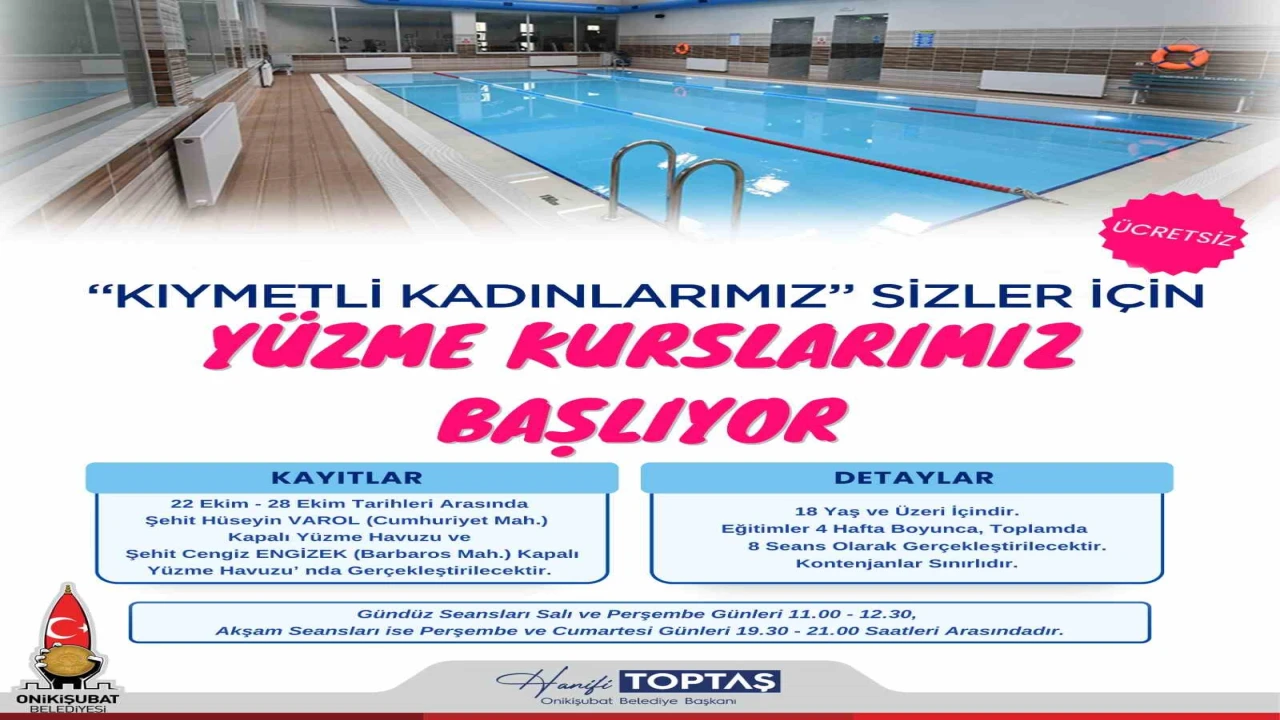 Onikişubat Belediyesinden kadınlara yönelik ücretsiz yüzme kursu
