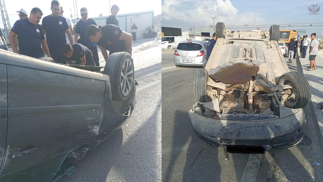 Ters dönen aracın sürücüsü yaralandı