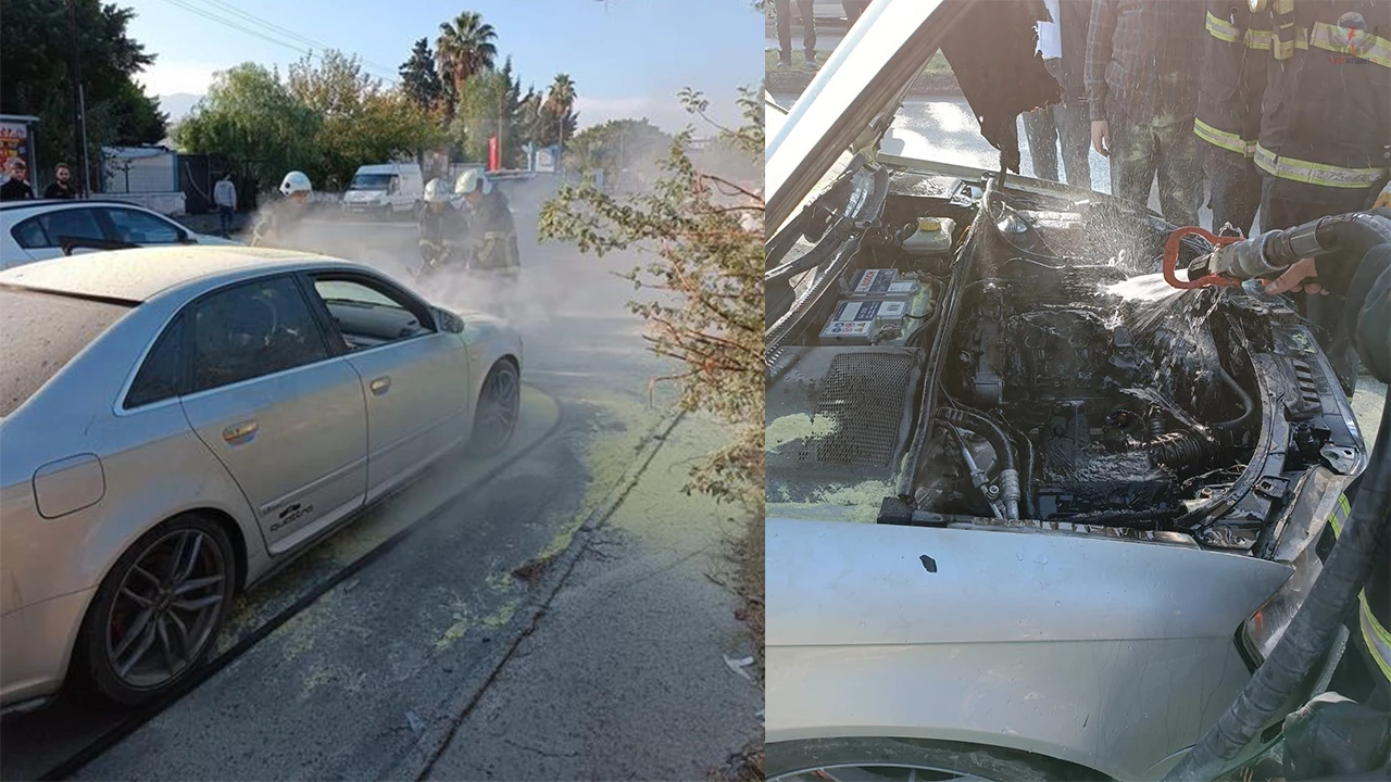 Motor kısmı alevlere teslim olan araçta hasar oluştu