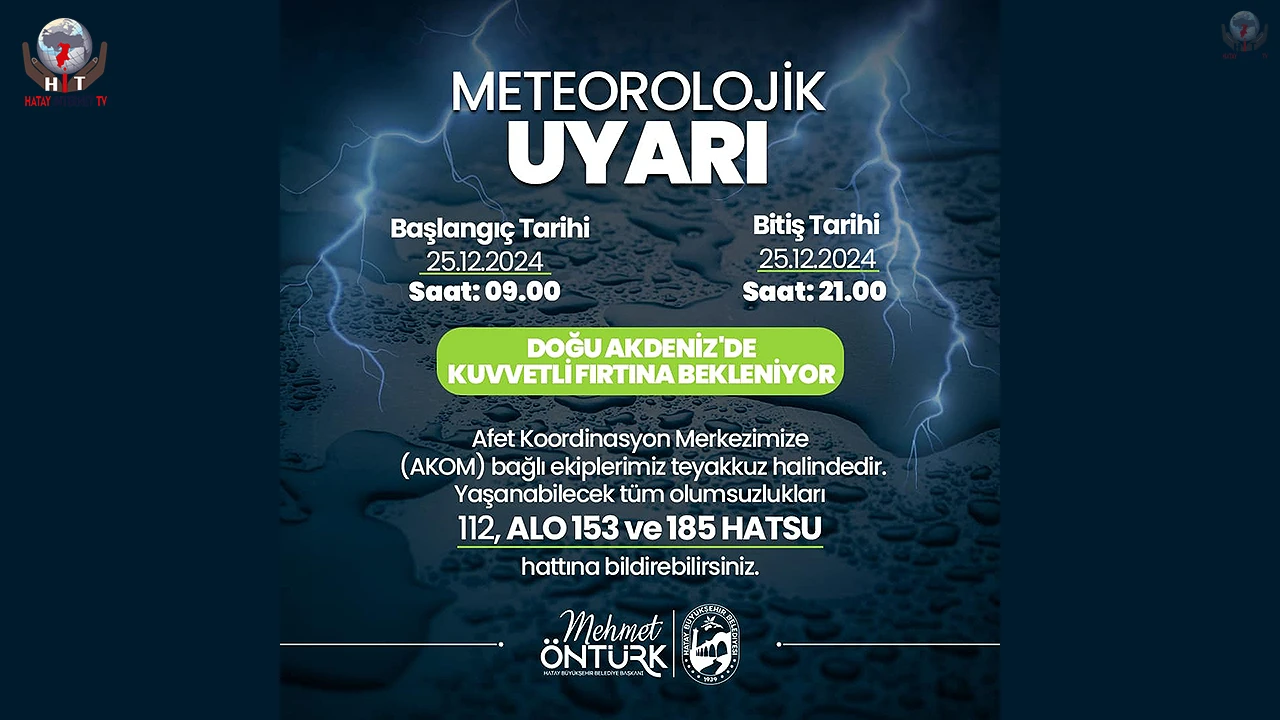 HBB AKOM'DAN FIRTINA UYARISI:  DOĞU AKDENİZ'DE KUVVETLİ RÜZGÂR BEKLENİYOR