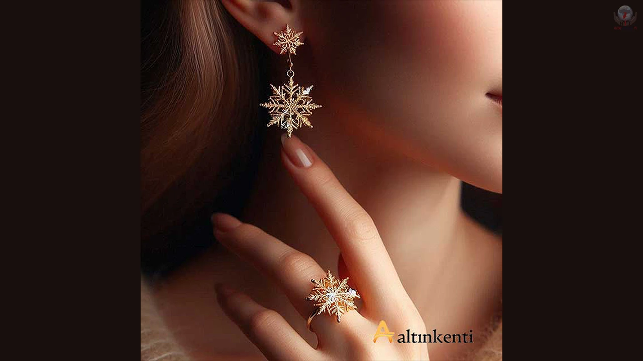 Kar Tanesi Motifleriyle Süslenmiş Altın Takılar