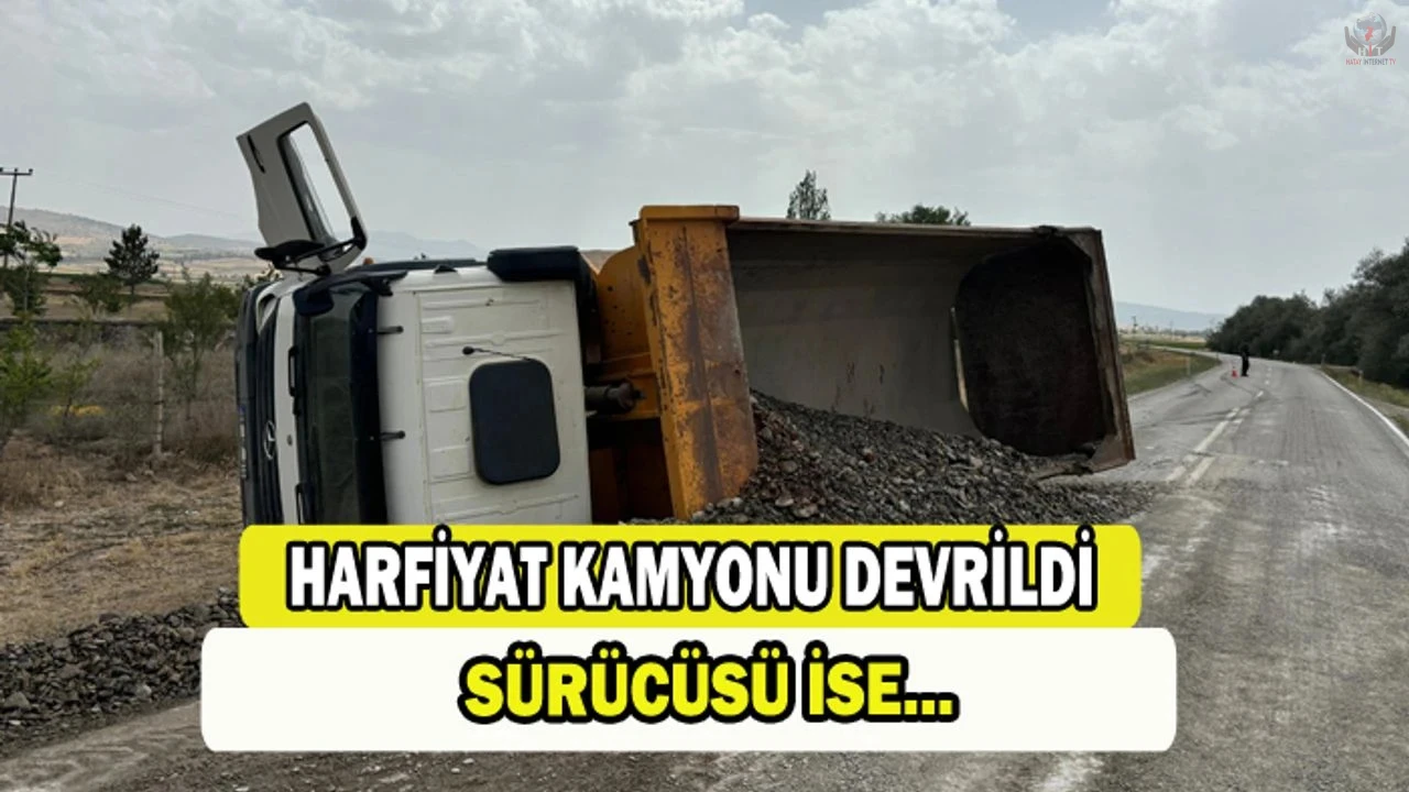 Antakyada devrilen hafriyat kamyonunun sürücüsü yaralandı