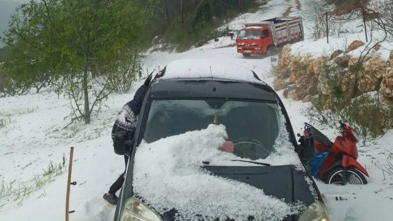 Erdemlide dolu, tarım alanlarına zarar verdi
