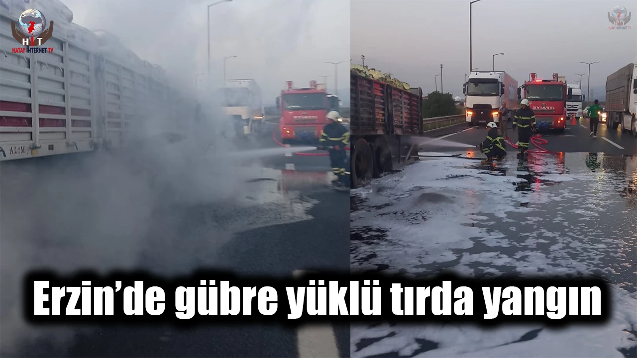 Erzinde gübre yüklü tırda yangın